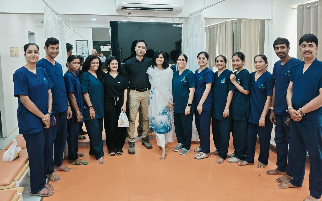 The team at Eye & Skin Plus Hospital, Sargasan — both doctors with the hospital's nursing and support staff